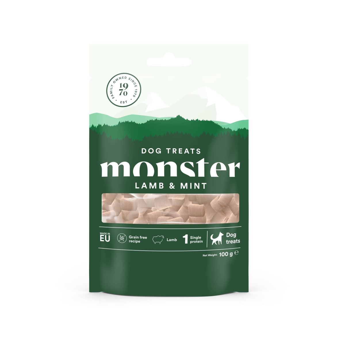 Monster Dog skanėstai šunims – su ėriena ir mėta, 100g - 