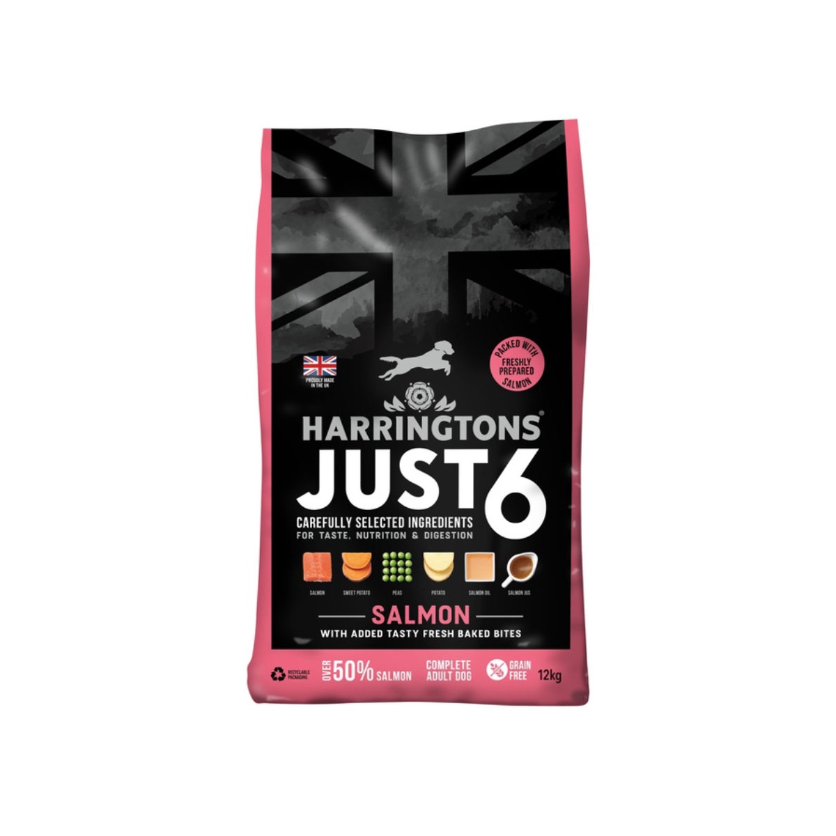 Harringtons Just 6 sausas maistas šunims su lašiša, 12kg - 