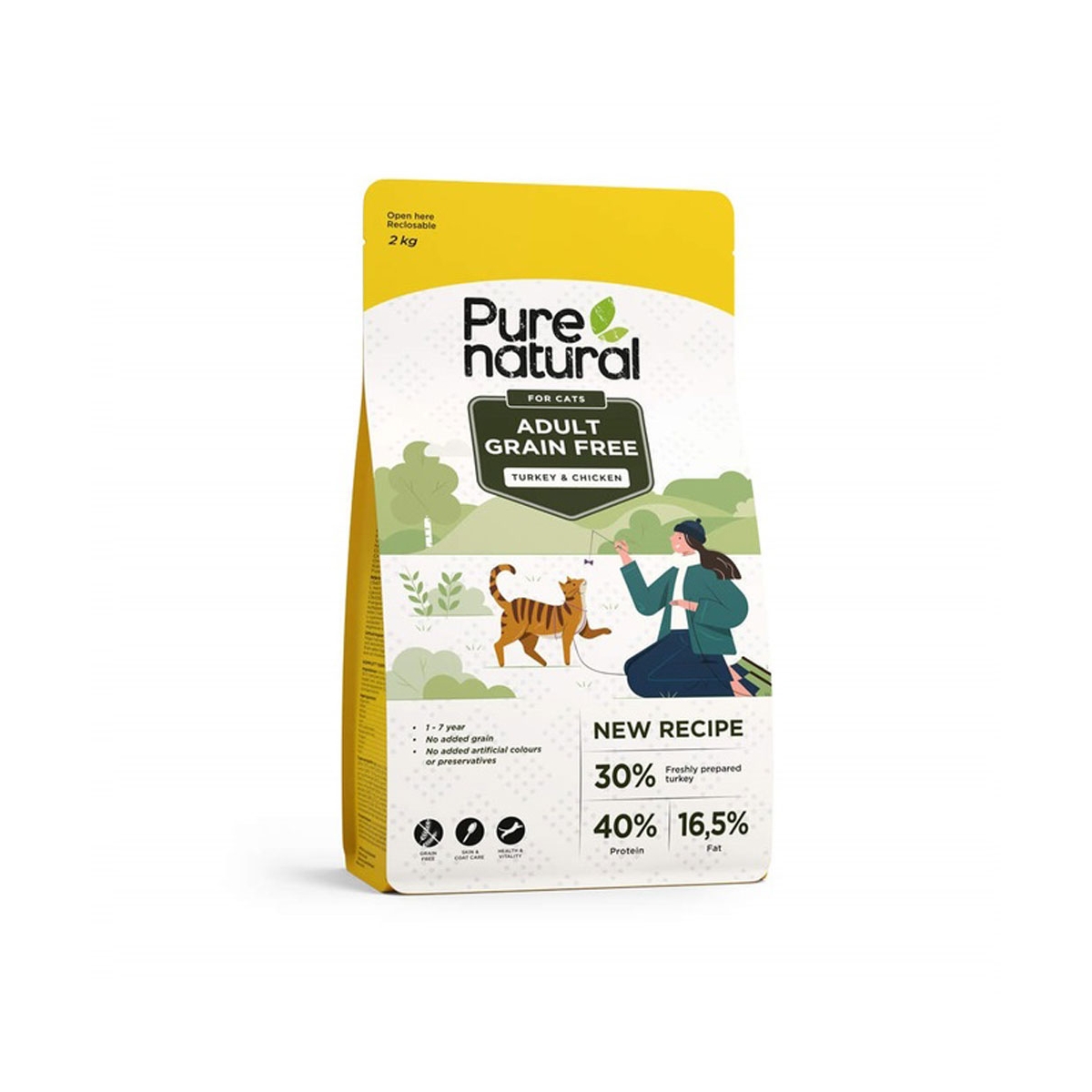 Purenatural begrūdis maistas katėms su vištiena ir kalakutiena, 2 kg -  1