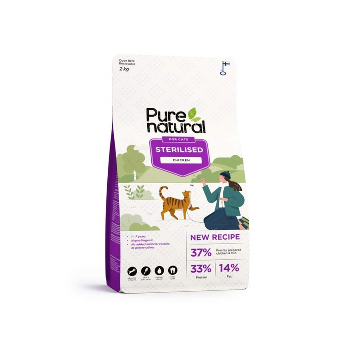 Purenatural maistas sterilizuotoms katėms su vištiena, 2 kg -  1