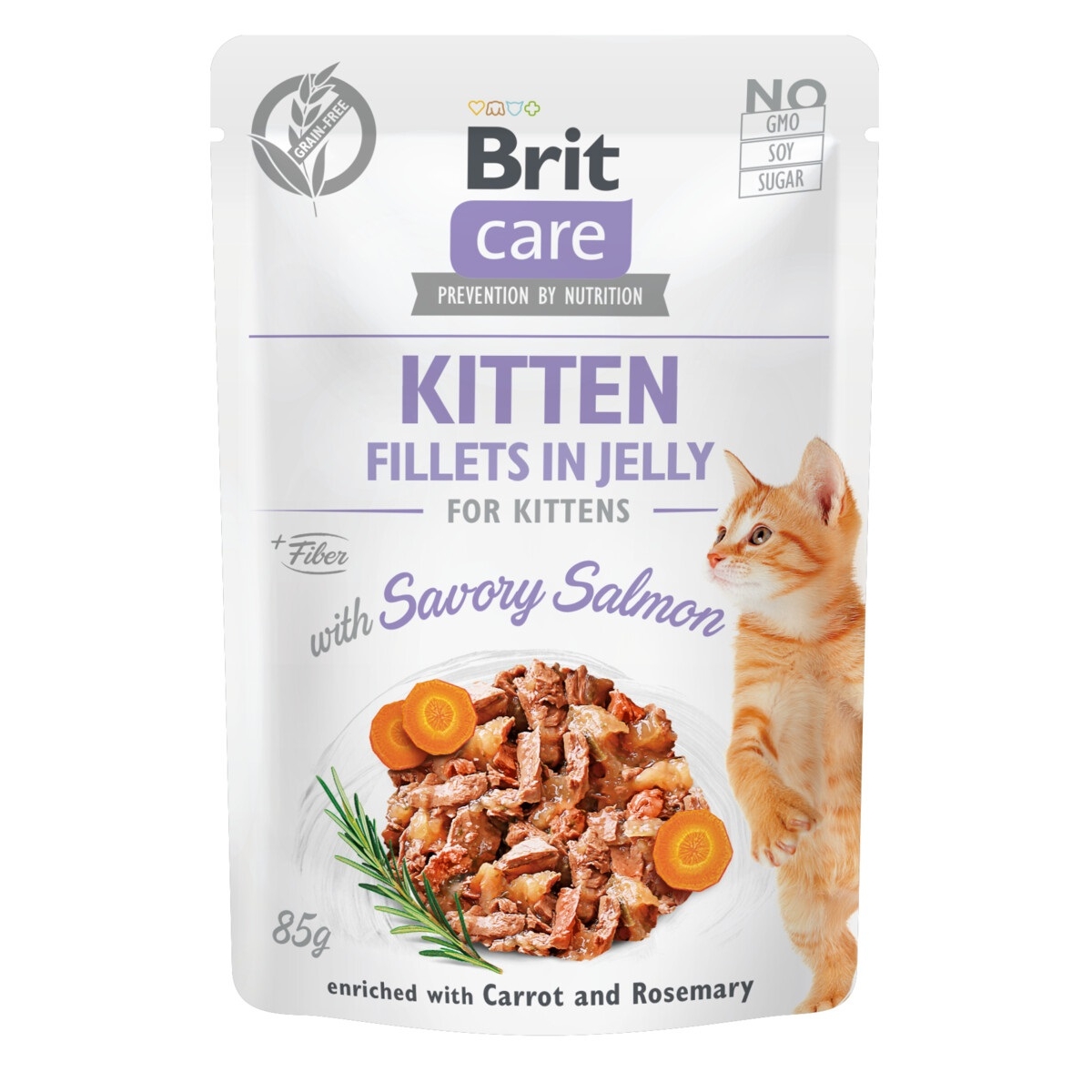 BRIT CARE KITTEN FILLETS IN JELLY KONSERVAI KAČIUKAMS SU LAŠIŠA, 85G - 