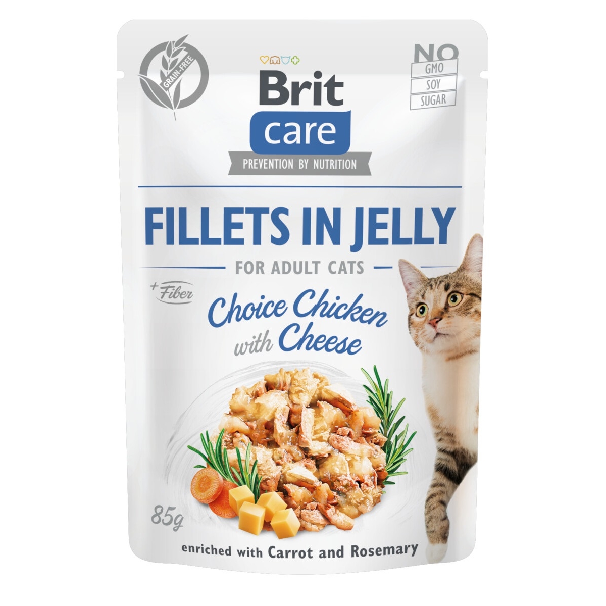 BRIT CARE FILLETS IN JELLY KONSERVAI KATĖMS SU VIŠTIENA IR SŪRIU, 85G - 