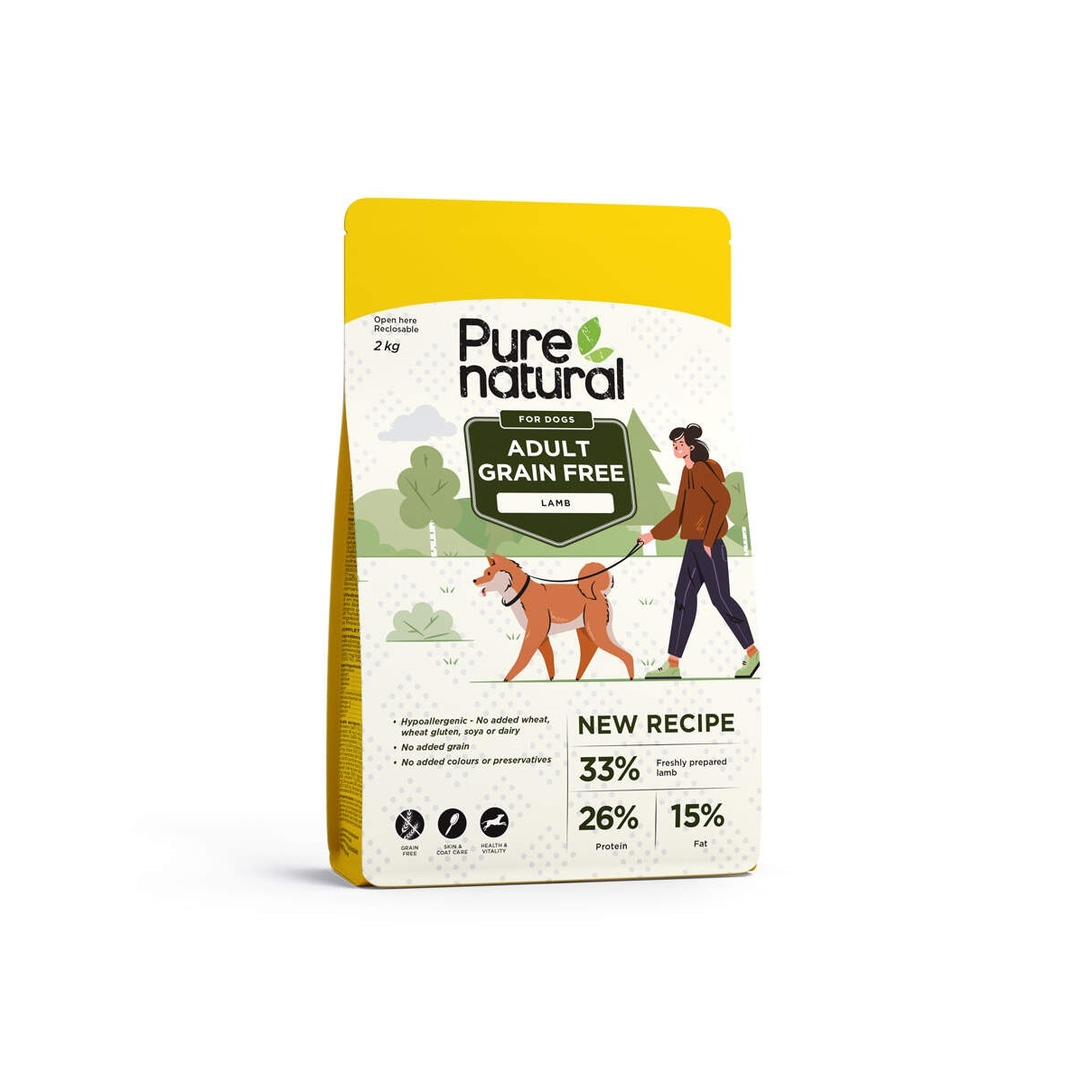 Purenatural begrūdis sausas maistas šunims su ėriena, 2 kg -  1