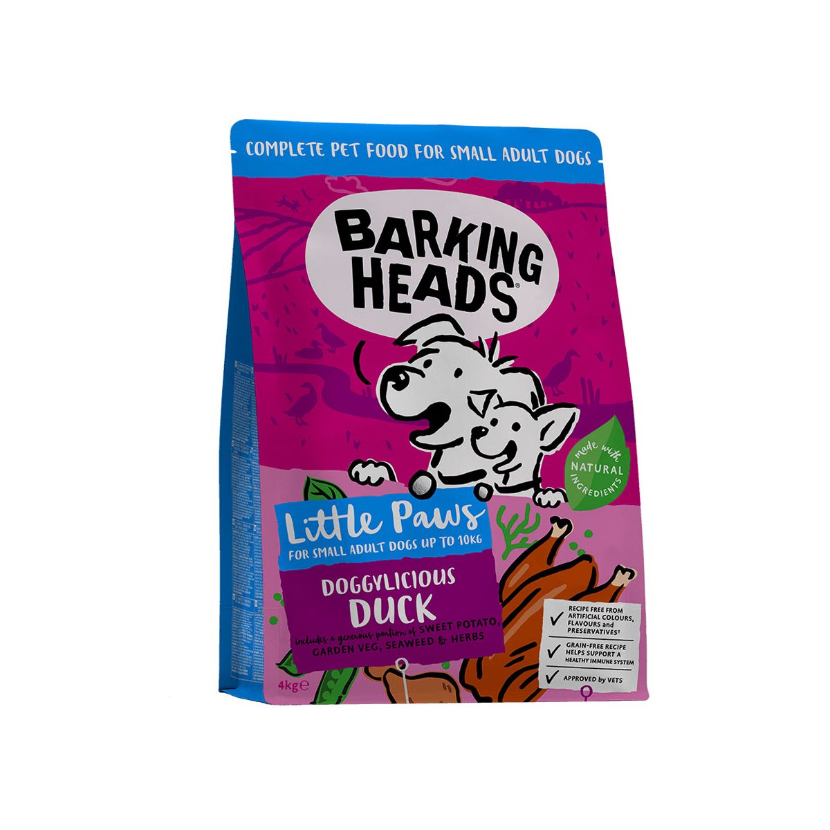 Barking Heads Doggylicious Duck maistas mažų veislių šunims, 4 kg