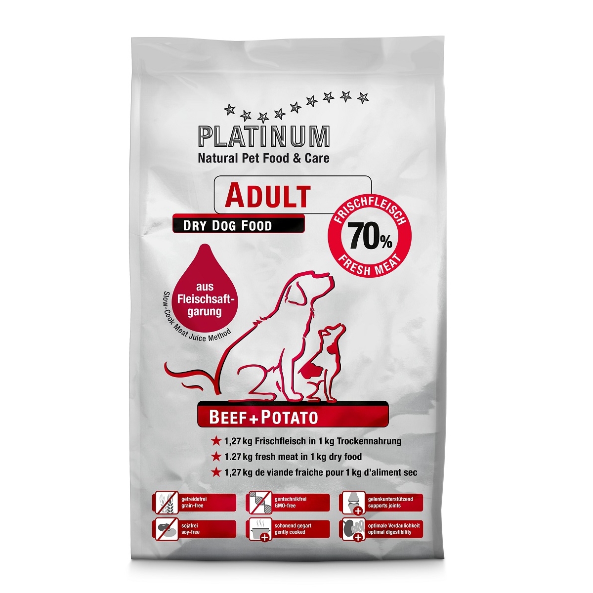 Platinum Adult sausas maistas šunims su jautiena, 1,5 kg -  1