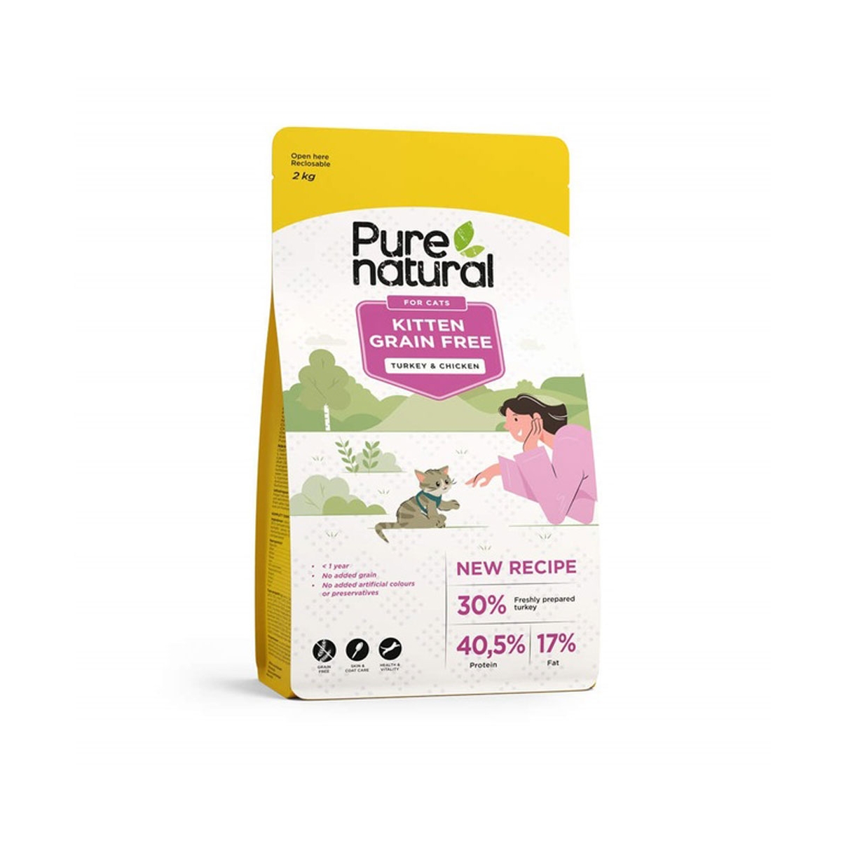 Purenatural begrūdis maistas kačiukams su vištiena ir kalakutiena, 2 kg -  1