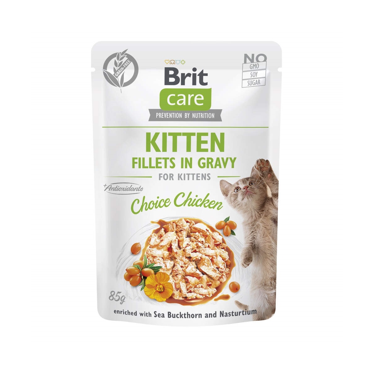 BRIT CARE KITTEN FILLETS IN GRAVY KONSERVAI KAČIUKAMS SU VIŠTIENA, 85G - 