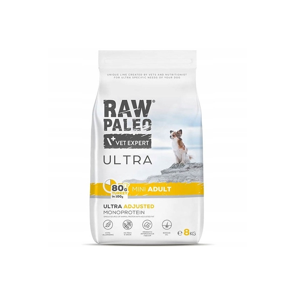 Raw Paleo Ultra Adult Mini maistas šunims su kalakutiena, 8 kg - 