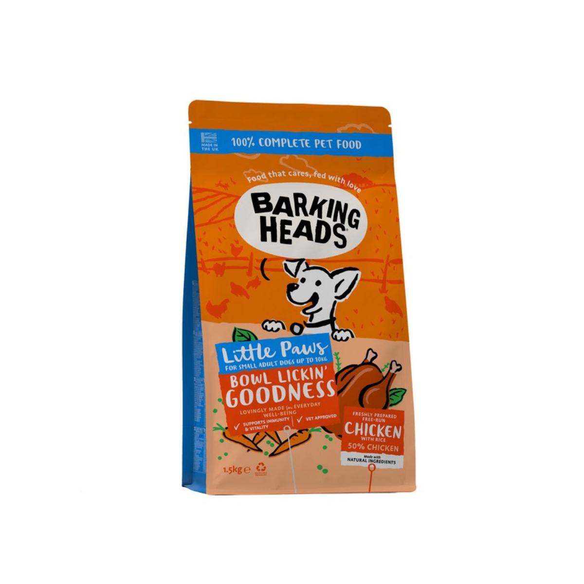 Barking Heads Bowl Lickin' Chicken maistas mažų veislių šunims, 1,5 kg -  1