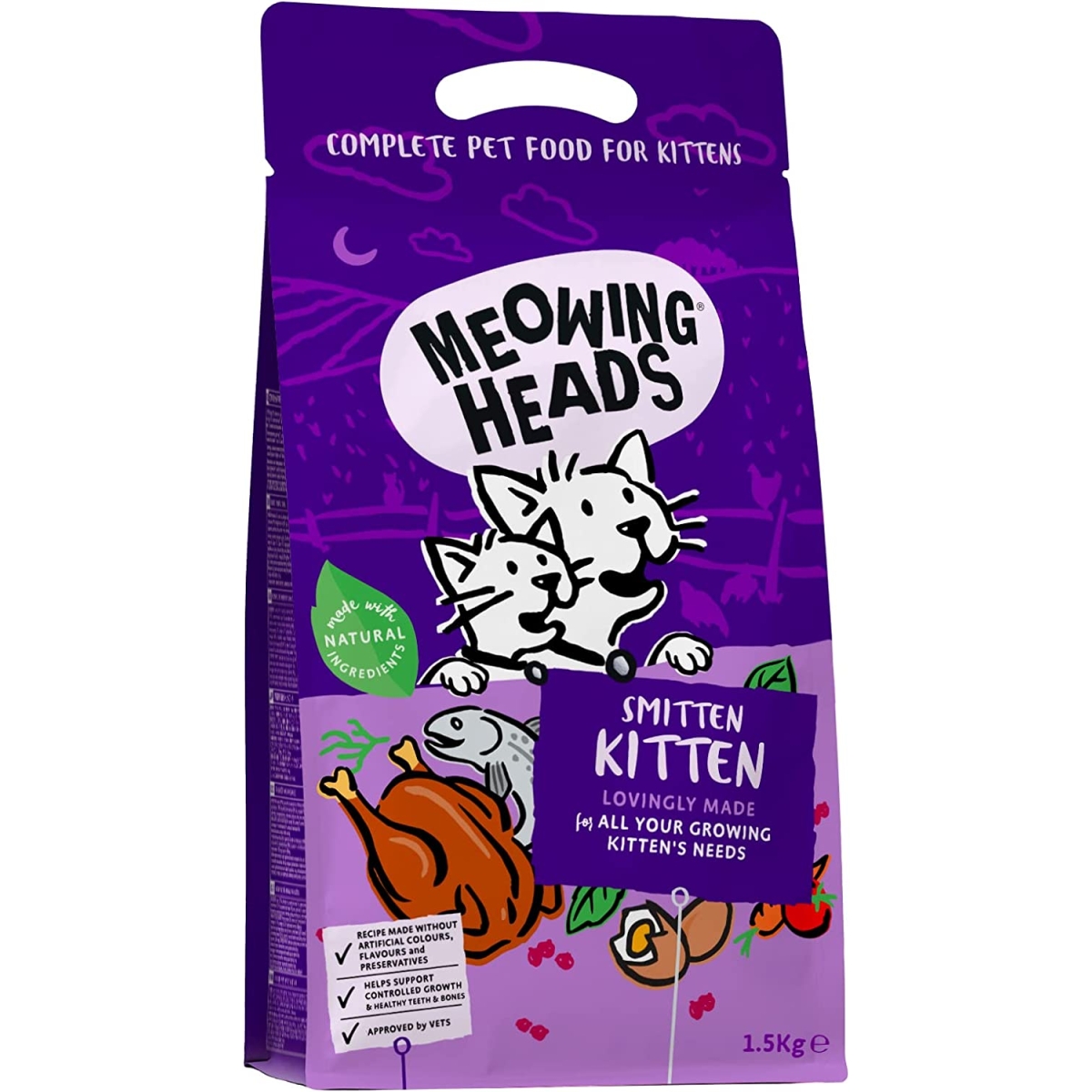 Meowing Heads Smitten Kitten sausas maistas kačiukams, 1,5 kg -  1