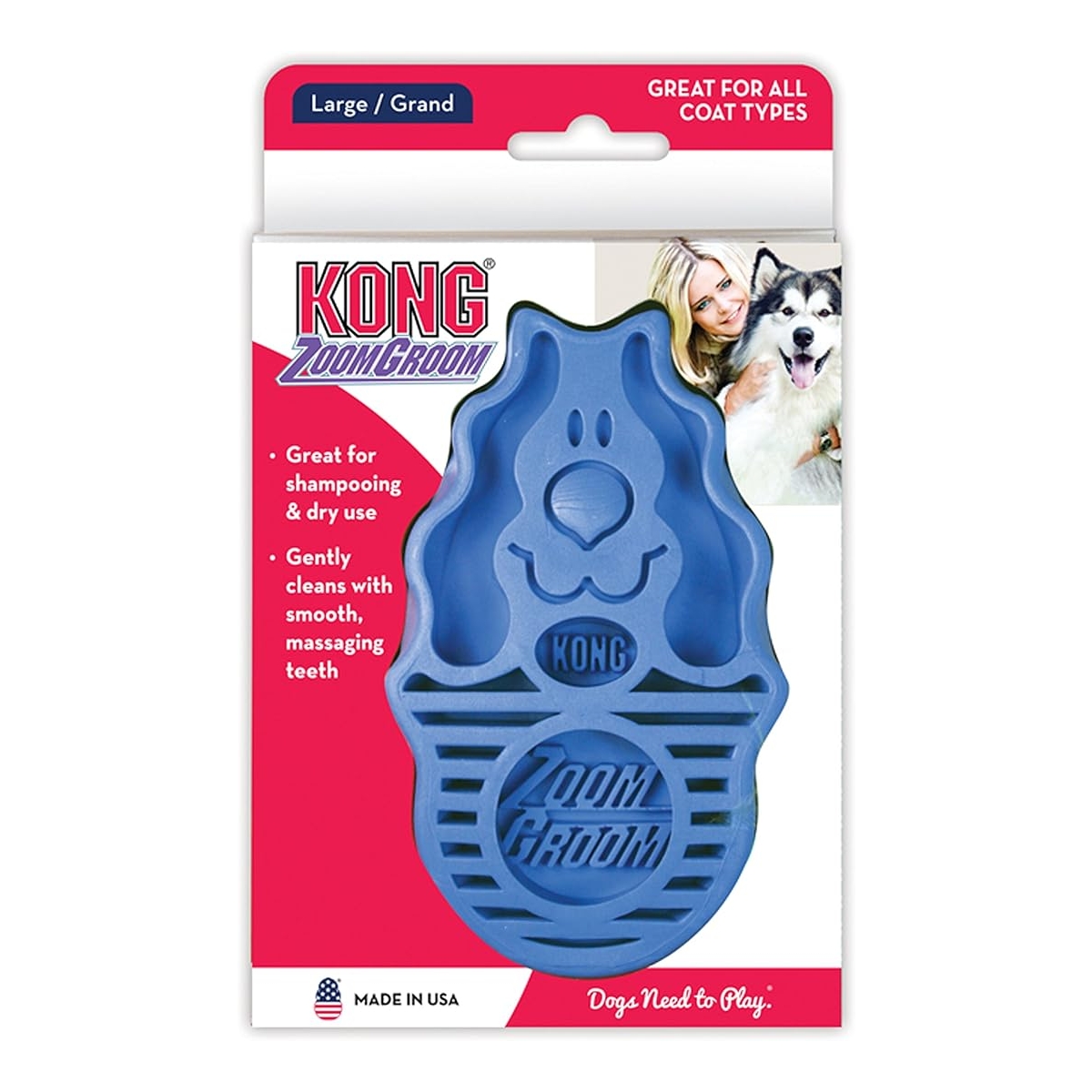 Kong Zoomgroom guminis šepetys, L dydis, mėlynas -  1