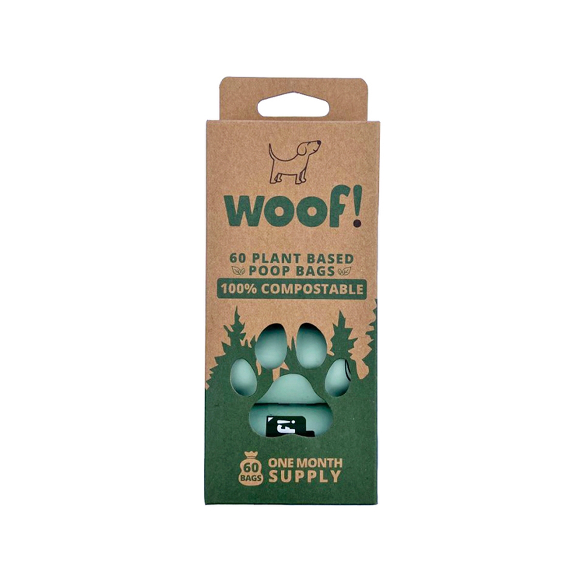 Woof! biologiškai suyrantys ekskrementų maišeliai, 60 vnt. - 