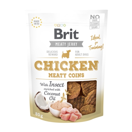 Brit Care Jerky Coins skanėstai šunims su vištiena ir vabzdžiais, 80g