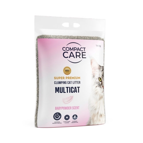 Compact Care Multicat kūdikių pudros kvapo kraikas katėms, 14 kg
