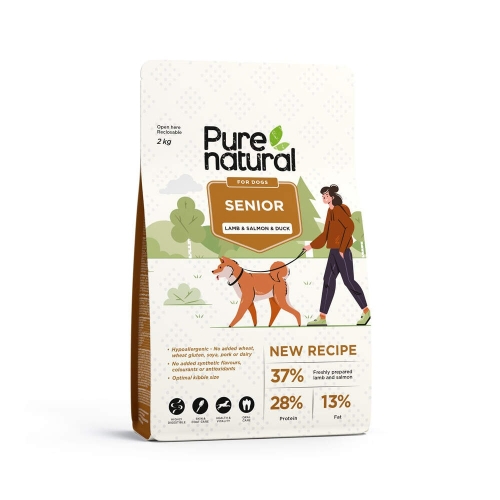 Purenatural sausas maistas šunims-senjorams su ėriena/lašiša, 2 kg