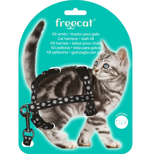 Freecat petnešų ir pavadėlio rinkinys katėms, juodas