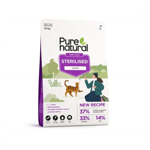 Purenatural maistas sterilizuotoms katėms su vištiena, 10 kg