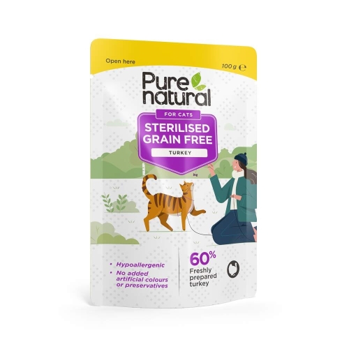 Purenatural konservai sterilizuotoms katėms su kalakutiena, 100 g