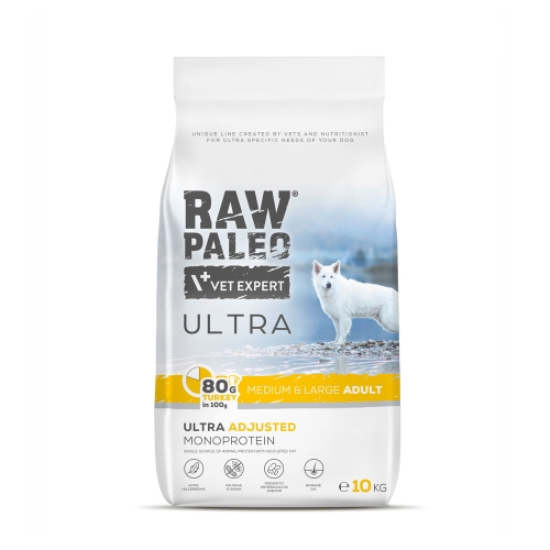 Raw Paleo Ultra adult medium&large maistas šunims su kalakutiena, 10kg