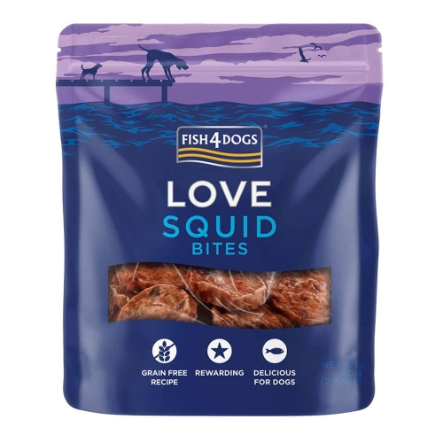 Fish4Dogs Squid Bites skanėstai-kalmarai šunims, 80 g