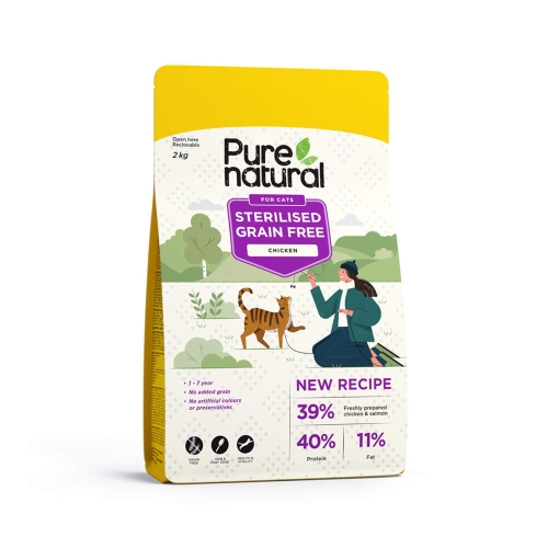 PURENATURAL GRAIN-FREE SAUSAS MAISTAS STERILIZUOTOMS KATĖMS SU VIŠTIENA, 2 KG