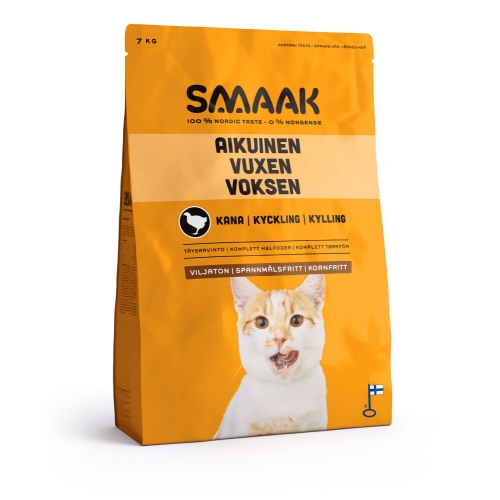 SMAAK sausas maistas suaugusioms katėms be grūdų, su vištiena, 7 kg