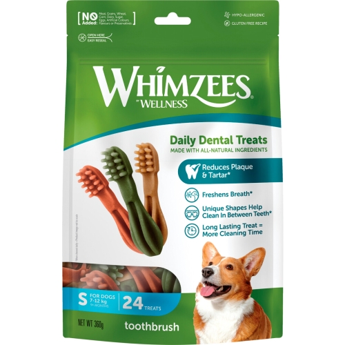 Whimzees dantų priežiūros lazdelės šunims, šepetėlio formos, S24 x 8g