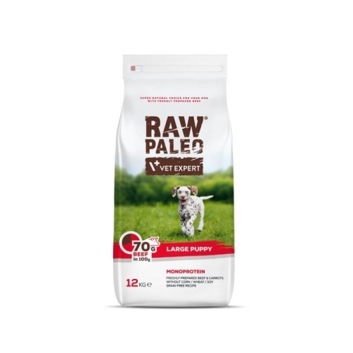 Raw Paleo Puppy Large sausas maistas šuniukams su jautiena, 12 kg