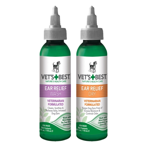 Vets Best Ear Wash+Dry ausų priežiūros rinkinys šunims, 120 ml