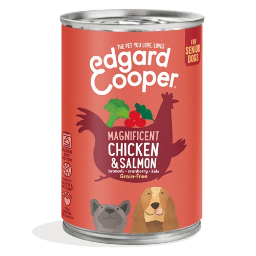 Edgard Cooper konservai šunims-senjorams su vištiena ir lašiša, 400g