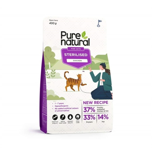 Purenatural maistas sterilizuotoms katėms su vištiena, 400 g