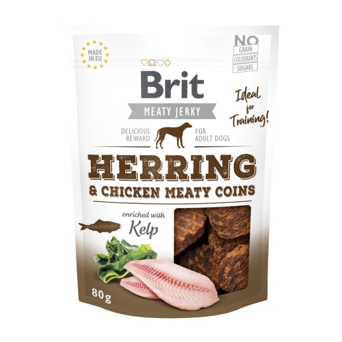 Brit Care Jerky Coins mėsingi skanėstai šunims su silke, 80 g
