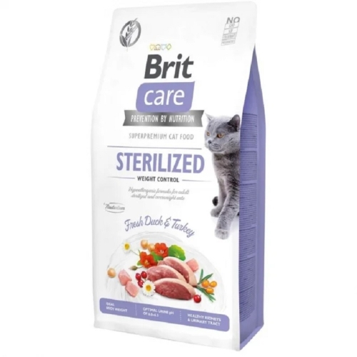 Brit Care sterilizuotų kačių sausas maistas svorio kontrolei, 2 kg