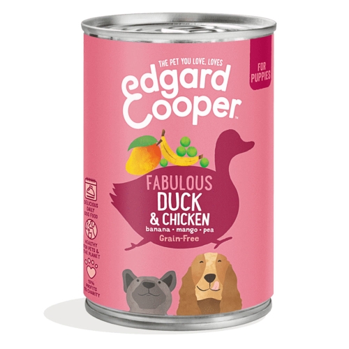 Edgard Cooper konservai šuniukams su vištiena ir antiena, 400g