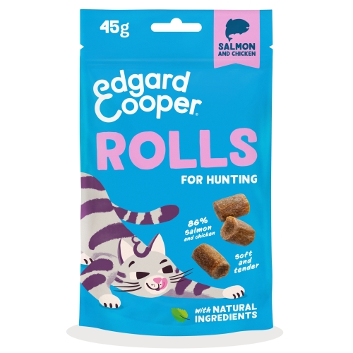 Edgard Cooper Rolls skanėstai katėms su lašiša ir vištiena, 45 g
