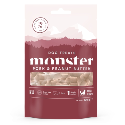 Monster Dog skanėstai šunims – su kiauliena ir riešutų sviestu, 100 g