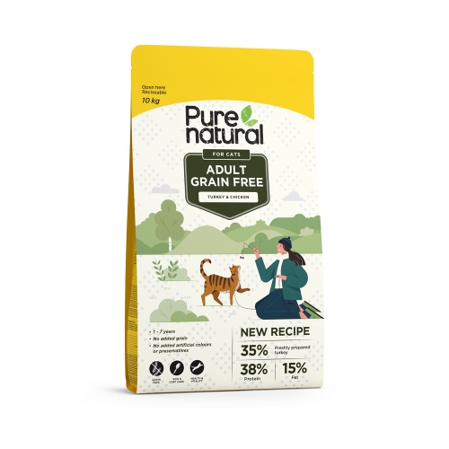 PURENATURAL GRAIN-FREE SAUSAS MAISTAS KATĖMS SU KALAKUTIENA IR VIŠTIENA, 10 KG