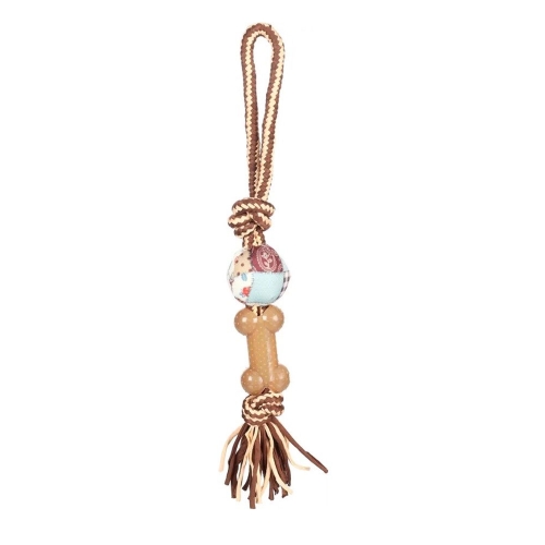 Flamingo žaislas šunims virvė su kauliuku ir kamuoliuku, 45 cm