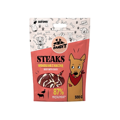 Mr. Bandit Steaks skanėstai šunims su jautiena ir antiena, 500 g