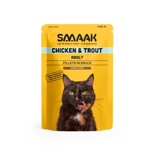 SMAAK konservai katėms su vištiena ir upėtakiu, 100 g