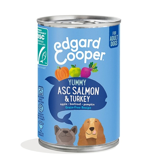 Edgard Cooper konservai šunims su lašiša ir kalakutiena, 400g