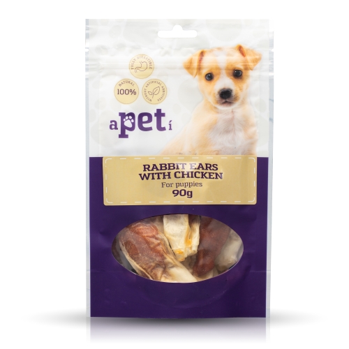 Apeti skanėstas šuniukams - triušių ausys su vištiena, 90 g