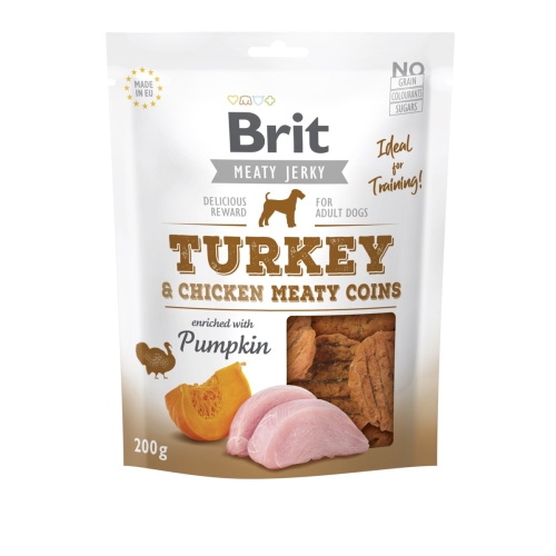 Brit Care Jerky Coins mėsingi skanėstai šunims su kalakutiena, 200 g