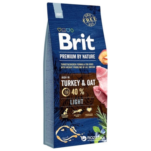 Brit Premium Light sausas maistas šunims su kalakutiena, 15 kg