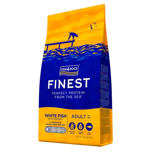 Fish4Dogs Fines White Fish sausas maistas šunims, 12kg (did.granulės)