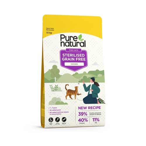 Purenatural begrūdis maistas sterilizuotoms katėms su vištiena, 10 kg