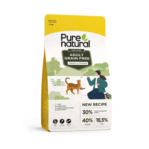 Purenatural begrūdis maistas katėms su vištiena ir kalakutiena, 2 kg