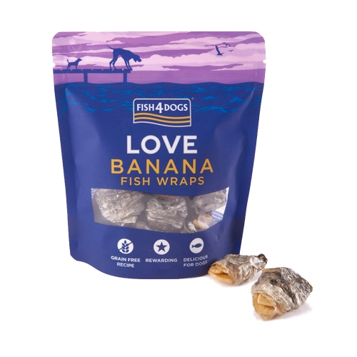 Fish4Dogs Wraps skabėstai šunims žuvies suktinukai su bananais, 100 g