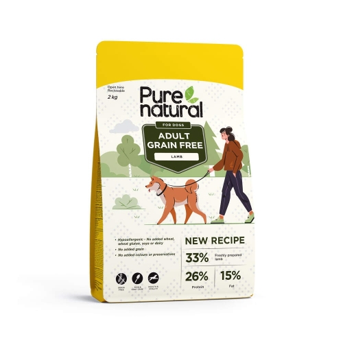 Purenatural begrūdis sausas maistas šunims su ėriena, 2 kg
