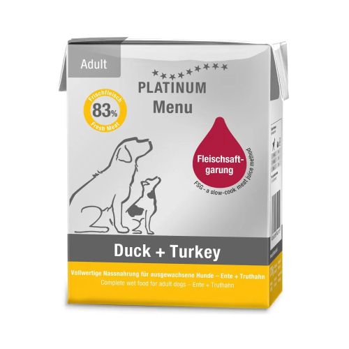 Platinum Menu konservai šunims su antiena ir kalakutiena, 375 g